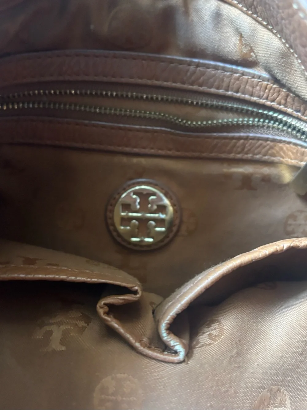 Tory Burch Brown Leather Shoulder Crossbody with Embossed Logo